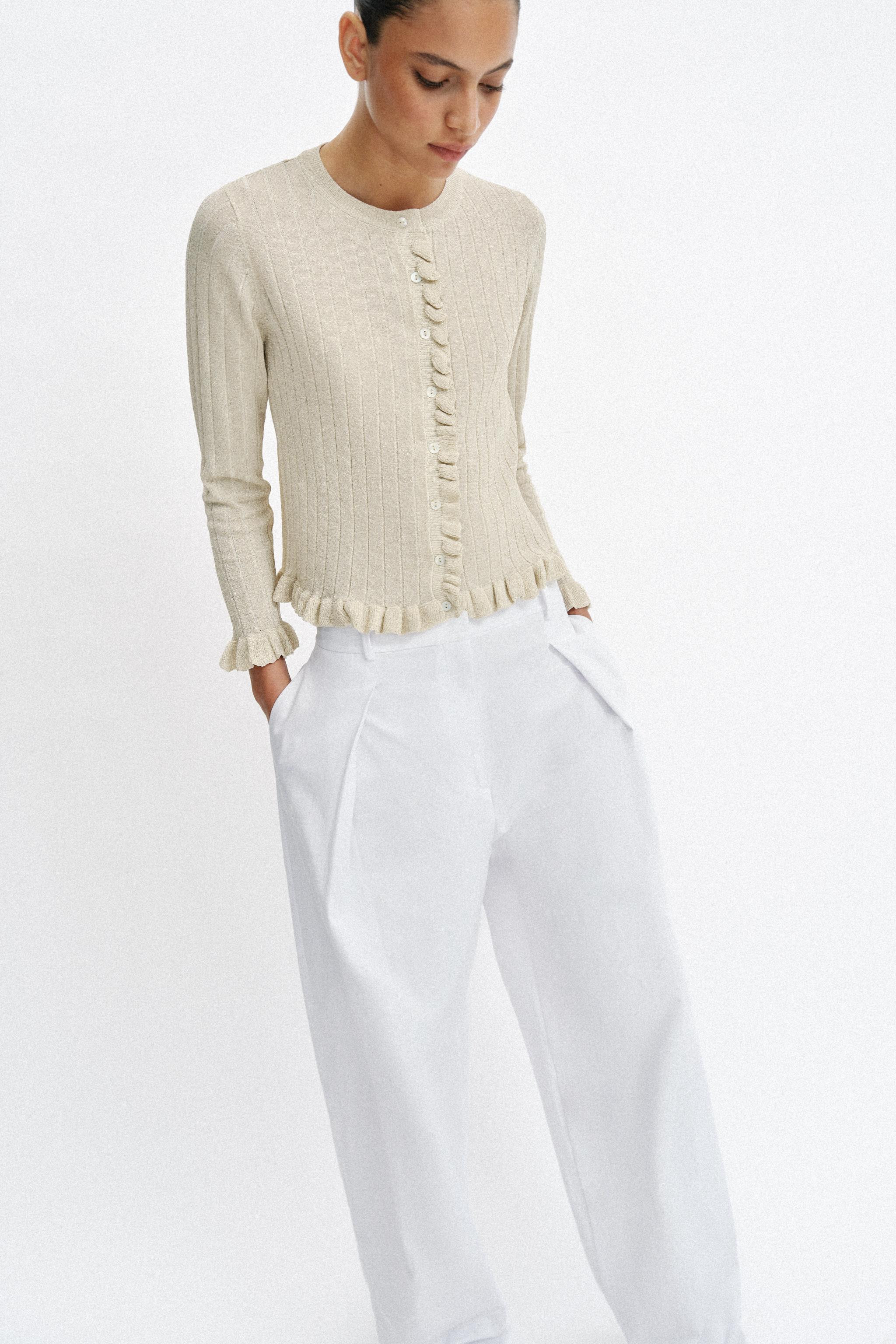 METALLIC THREAD KNIT CARDIGAN WITH RUFFLES | Zara AU