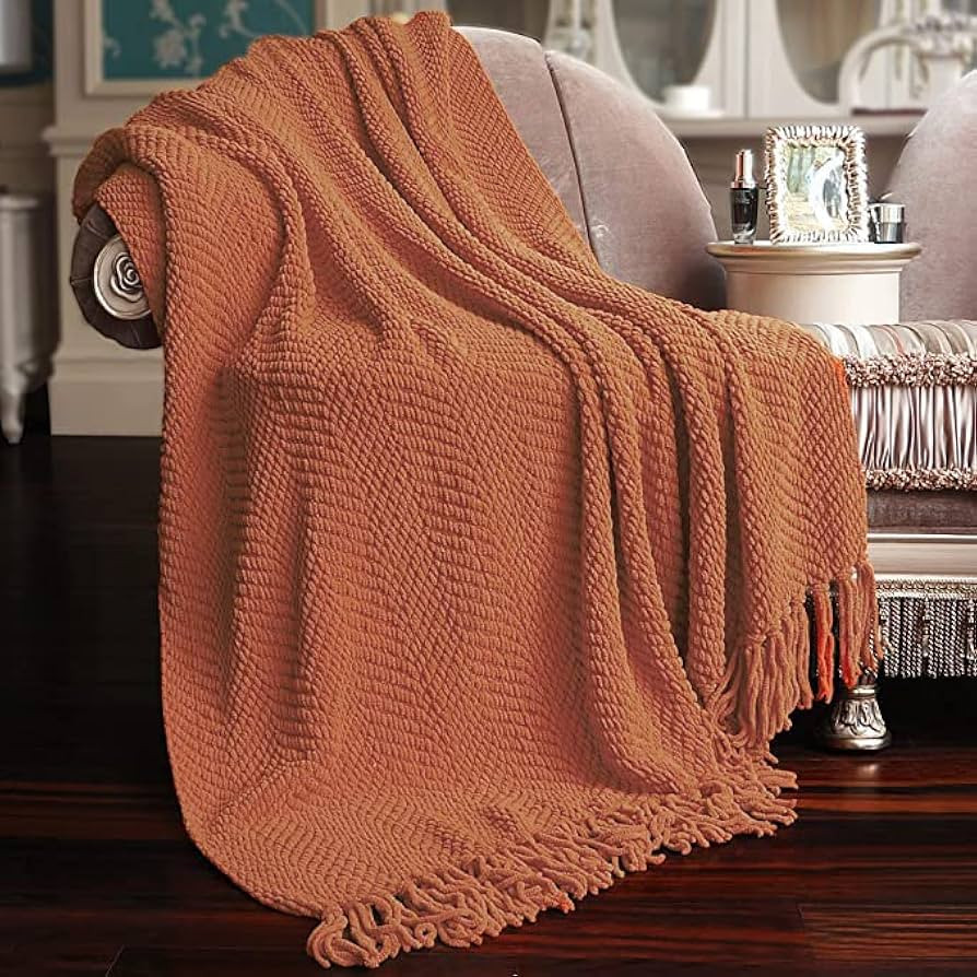 Home Soft Things Throw Blanket Knitted Tweed Throw 60'' x 80'', Rust, Super Soft Cozy Warm Comfor... | Amazon (US)