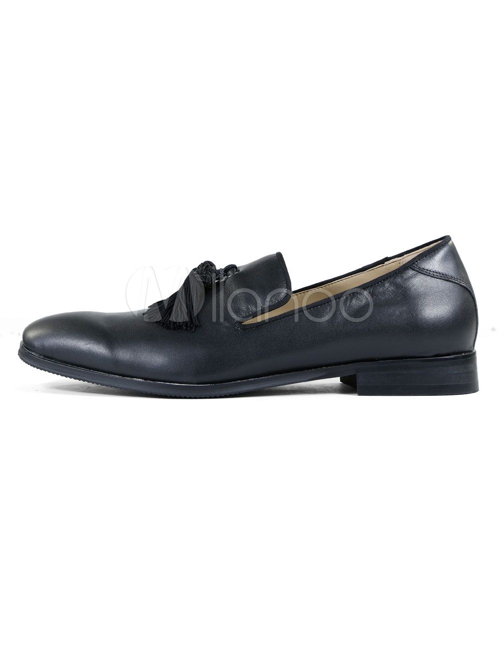 Men's Black Loafers Leather Square Toe Slip On Flat Shoes | Milanoo