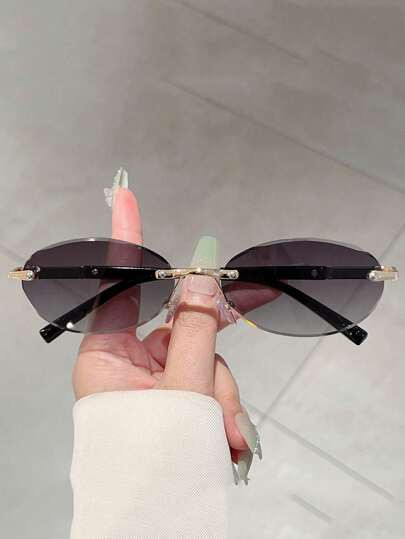 1pc Frameless Oval Small Frame Fashion Fashion Glasses, European And American Style | SHEIN