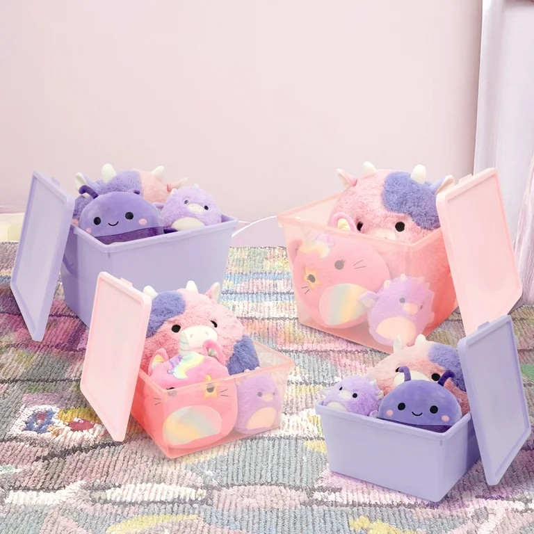 Your Zone Kids Large Tinted Clear Plastic Stacking Storage Bin with Lid, Pink, 12 in x 12.4 in x ... | Walmart (US)