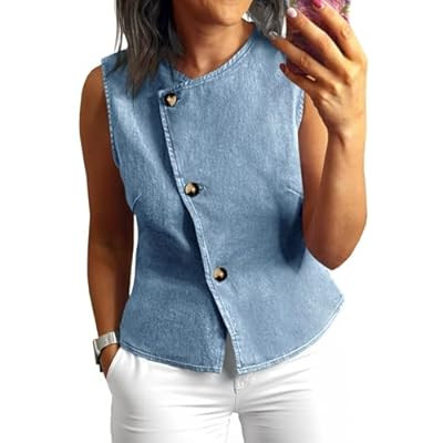 UNCLECAT Womens Denim Vest Tops 2026 Spring Summer Button Down Sleeveless Blazer Busines… | Amazon (US)
