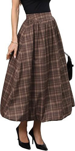 ELLEVEN Women's Bubble Maxi Skirt, Elastic Waist Puffy Hem A-Line Skirts | Amazon (US)