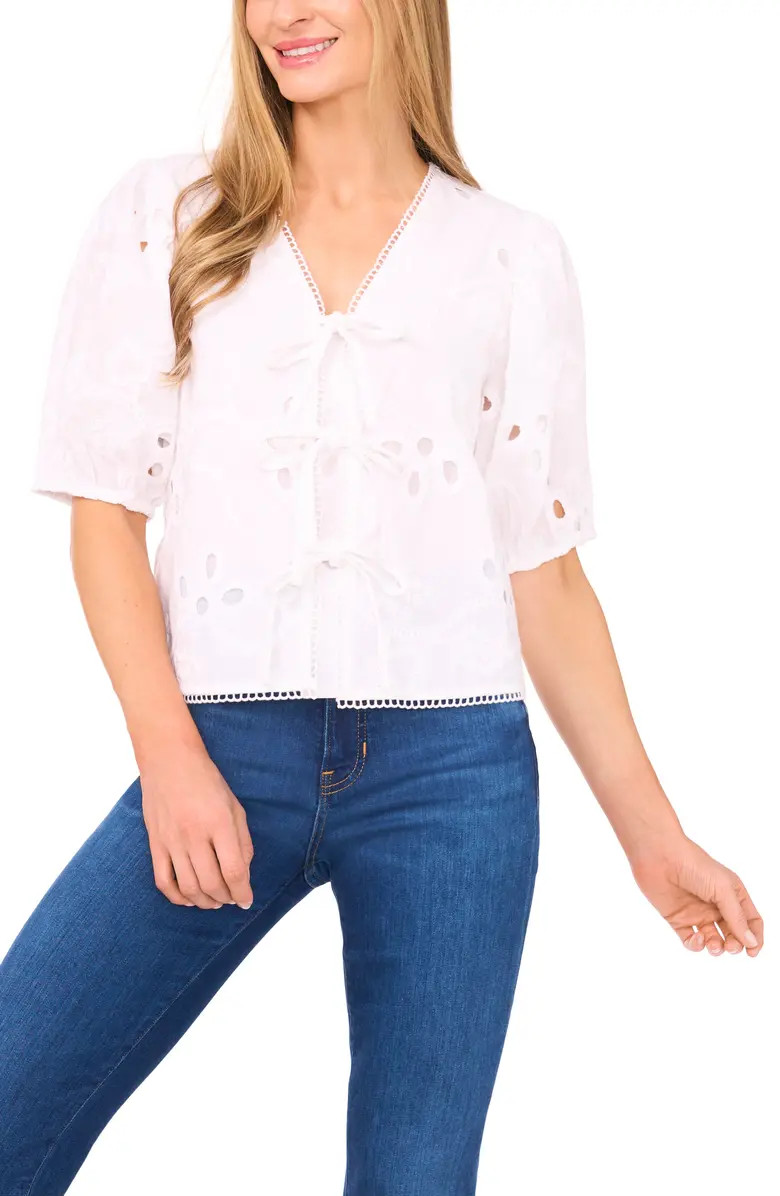 Embroidered Puff Sleeve Cotton Top | Nordstrom