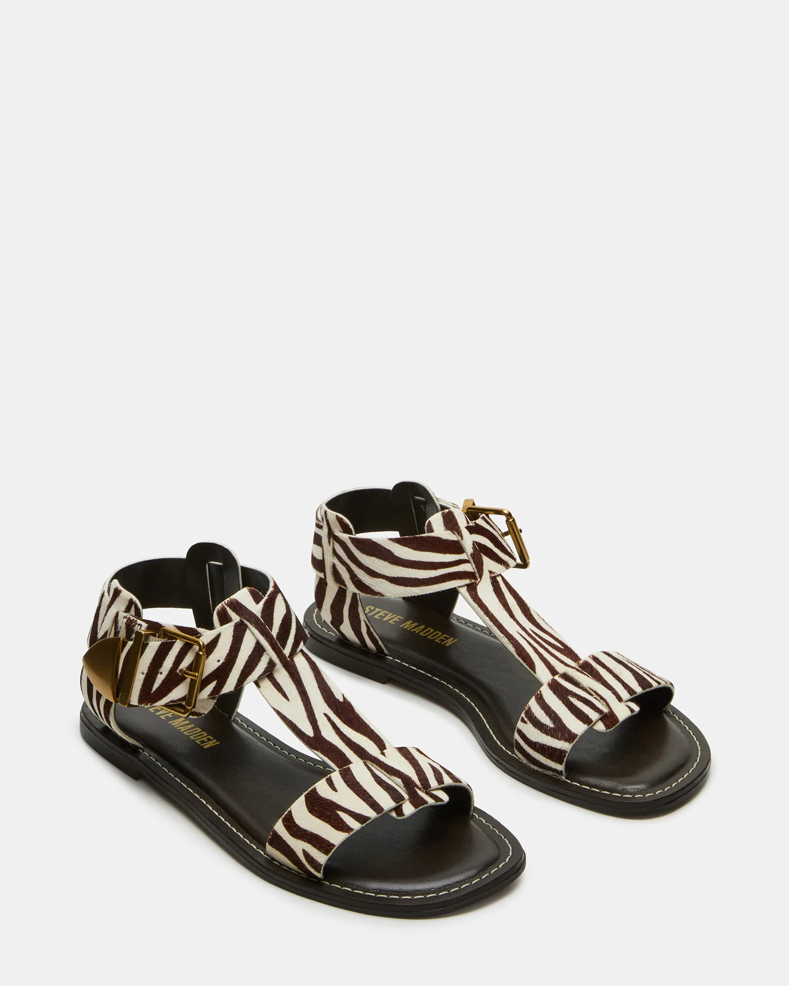 BRAZINN Zebra Strappy Flat Sandal Women's Sandal | Steve Madden (US)