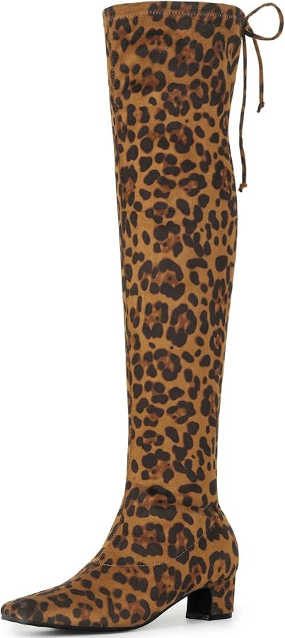 Perphy Square Toe Comfy Thigh High Boots Stretch Over the Knee Boots for Women | Amazon (US)