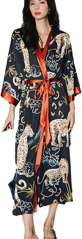 Silk Satin Robe for Women Long Japanese Kimono Robe Lightweight Soft Bathrobe Summer Luxury Dress... | Amazon (US)