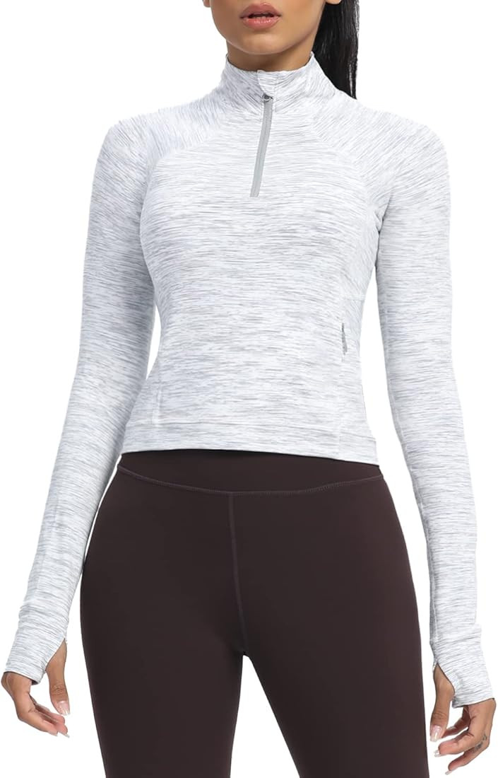 AVGO Women's Cropped Workout Jacket - Long Sleeve Lightweight Zip Up Athletic Yoga Jackets with T... | Amazon (US)
