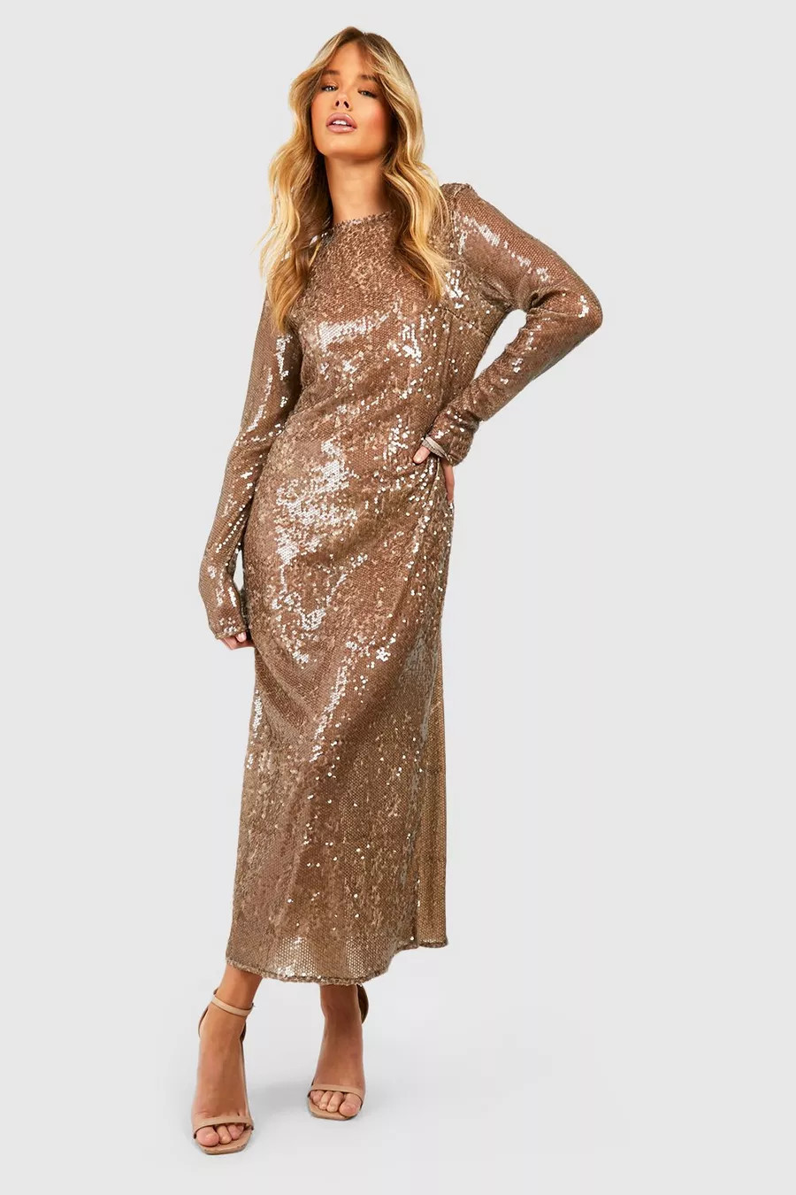 Sequin Column Midi Dress | boohoo (US & Canada)