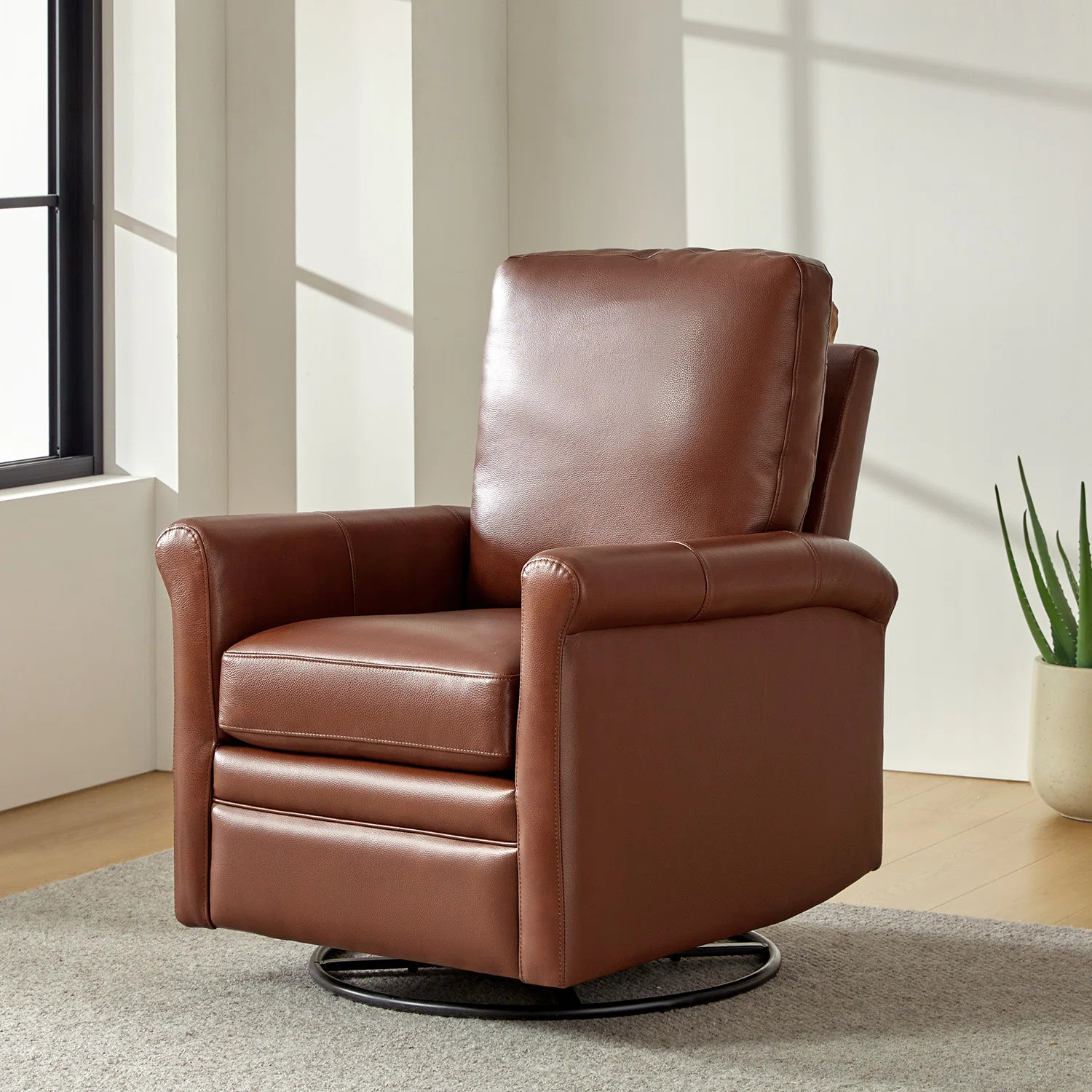 Tresean 29'' Wide Genuine Leather Swivel Rocker Armchair | Wayfair North America