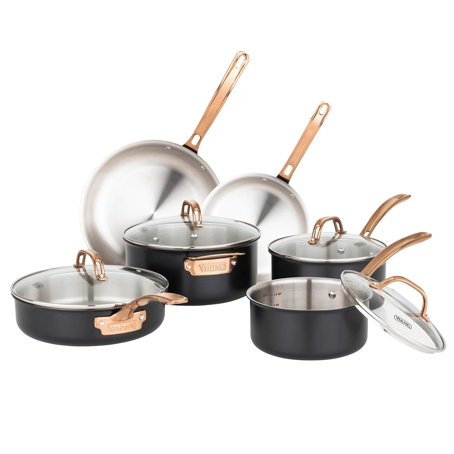 Viking® 3-Ply Stainless Steel Black & Copper 10-Piece Cookware Set | Sur La Table