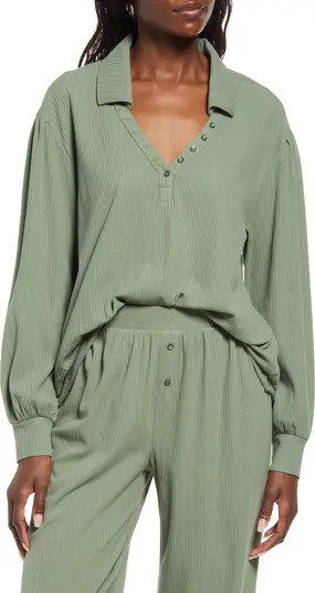 Rib Long Sleeve Organic Cotton Blend Henley Pajama Top | Nordstrom
