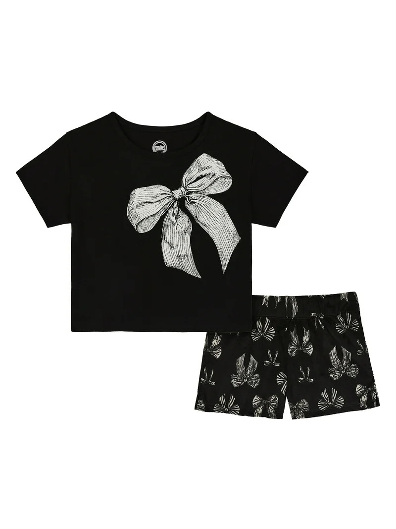 Wonder Nation Girls Short Sleeve Top and Shorts Pajama Set, 2-Piece, Sizes 4-18 & Plus | Walmart (US)
