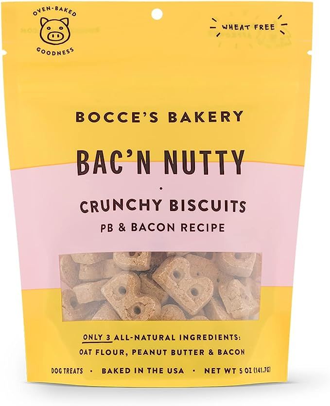 Bocce's Bakery Oven Baked Bac'N Nutty Treats for Dogs, Everyday Wheat-Free Dog Treats, Made with ... | Amazon (US)