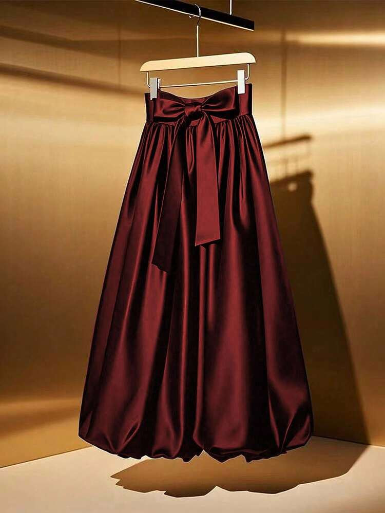 GlowEve CURVE Elegant Fashion Plus Size Women's Bow Decor Bubble Skirt | SHEIN