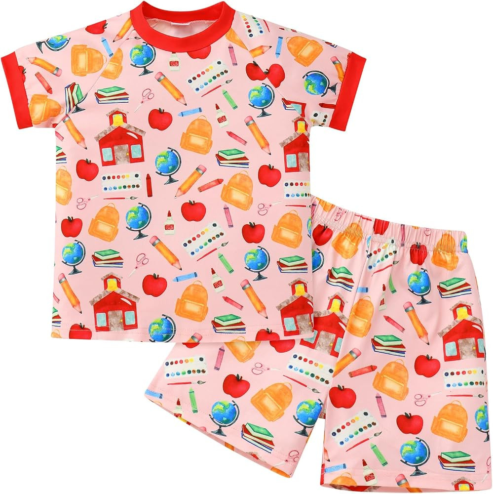 IMEKIS Toddler Kids Back to School Outfit for Boys Girls Apple Pencils Print Dresses Shirt with S... | Amazon (US)