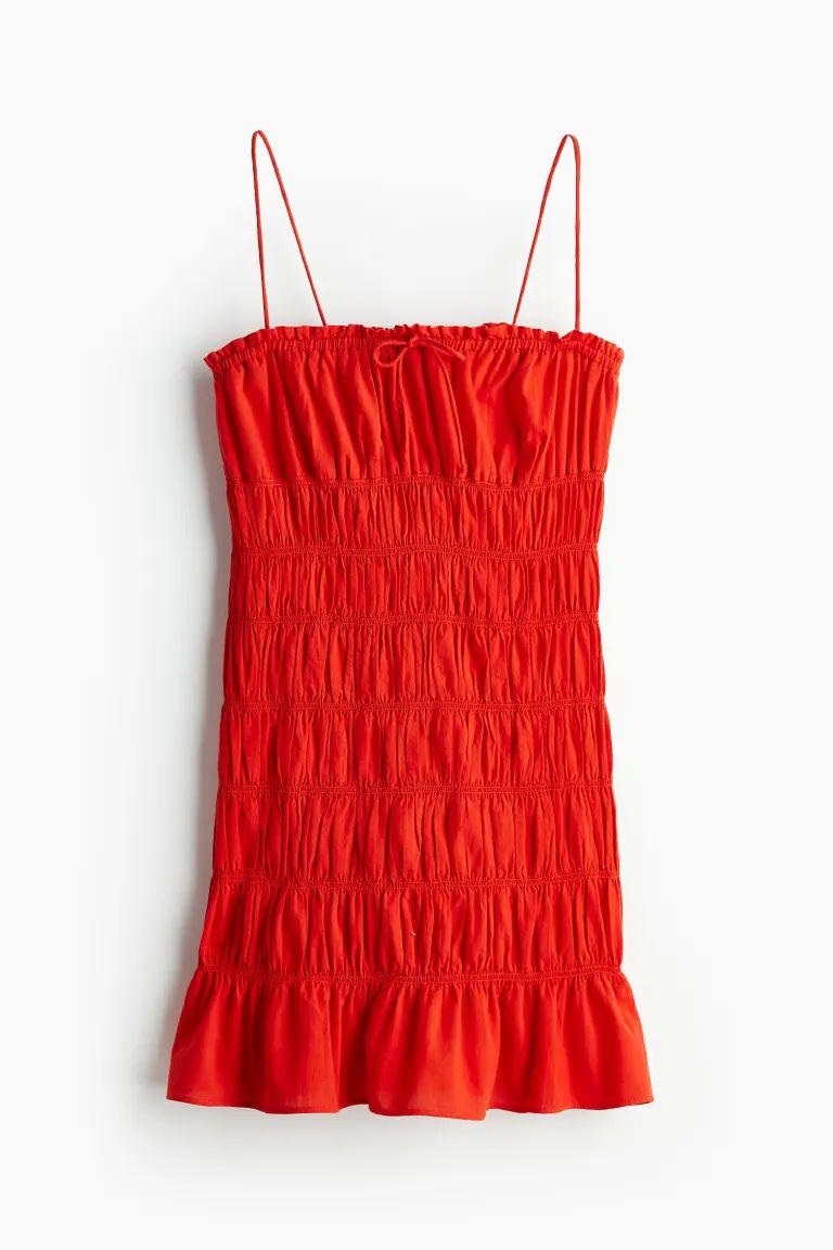 Smocked Bodycon Dress - Sleeveless - Short - Red - Ladies | H&M US | H&M (US + CA)