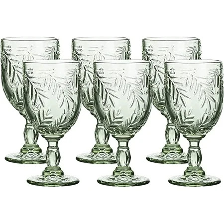 Whole Housewares Colored Vintage Mosaic Goblet Drinking Glasses Set of 6 (8.5 oz) Green | Walmart (US)