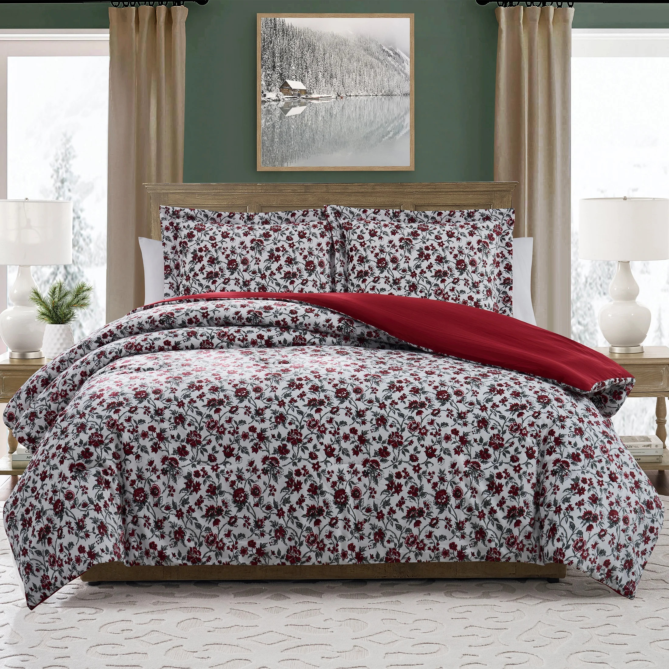 My Texas House Stacy 2-Piece Bright White Floral Printed Velvet Comforter Set, Twin/Twin XL | Walmart (US)