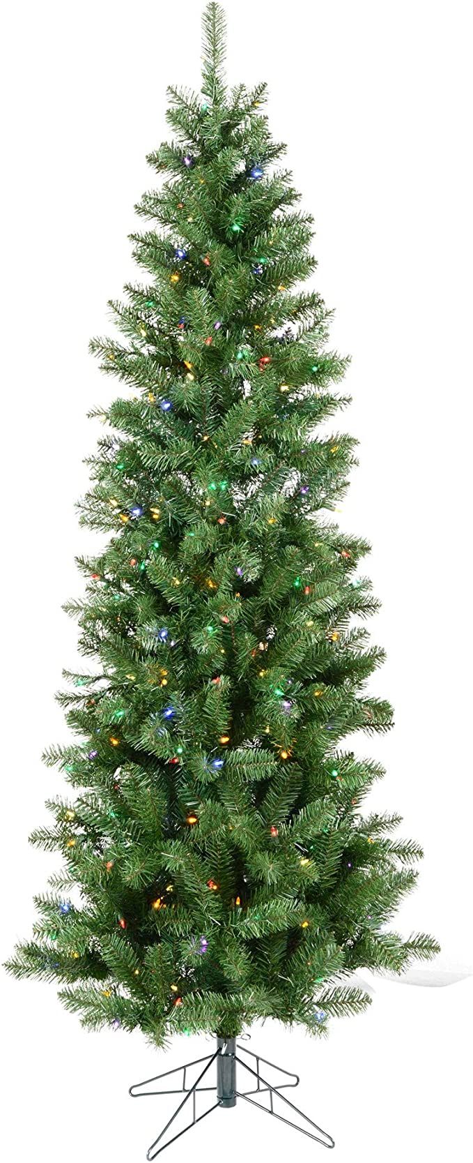 Vickerman 6.5' Salem Pencil Pine Artificial Christmas Tree, Multi-Colored LED Dura-lit Lights - F... | Amazon (US)