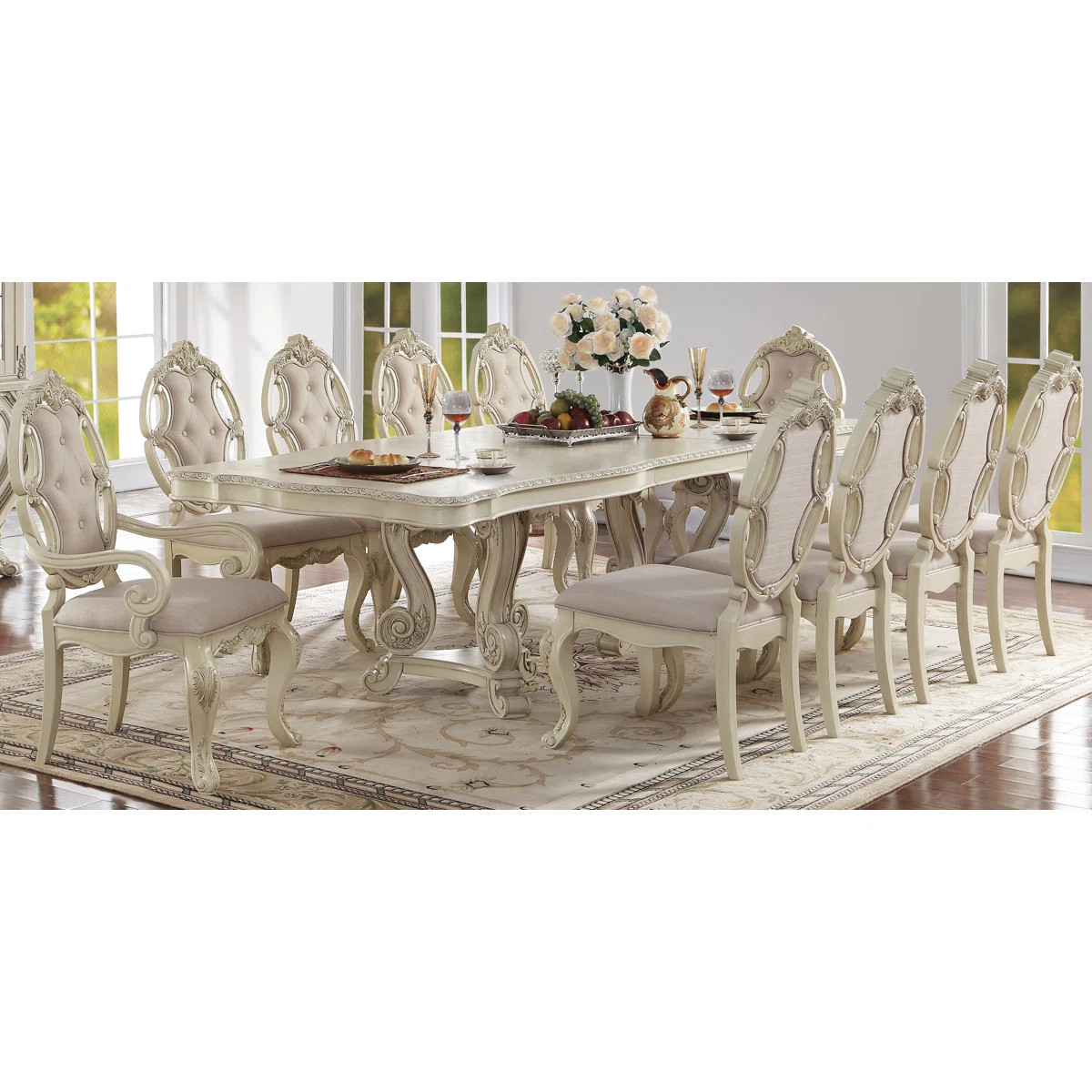 Alanni 10 - Person Extendable Double Pedestal Dining Set | Wayfair North America
