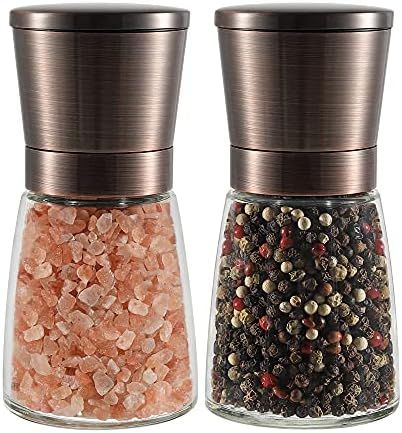 Vzaahu Salt and Pepper Copper Grinders, Set of 2 Refillable Bronze Brass, Salt Mill Pepper Spice Gri | Amazon (US)