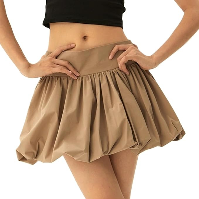 Muineobuka Women Girls Bubble Mini Skirt Low Waist Pleated Puffy Short Skirts A-Line Rufle Flared... | Amazon (US)