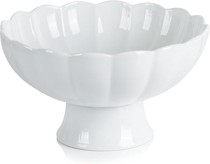 8” White Stoneware Scalloped Ruffle Bowl, Scalloped Edge Decorative Fruit Bowl for Kitchen Coun... | Amazon (US)