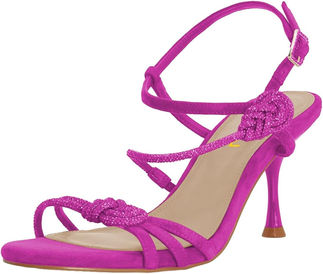 FSJ Women Sparkly Rhinestones Strappy Open Toe Stiletto High Heel Sandals Ankle Strap Party Prom ... | Amazon (US)