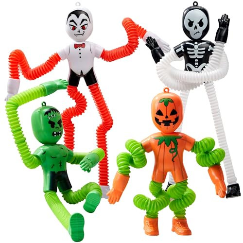 JOYIN 4 PCS Halloween Sensory Stretchy Fidget Toys, Stress Relief Telescopic Pop Tube Toys, Halloween Party Favors Children Gift, Frankenstein, Pumpkin, Skeleton, Vampire, Kids Autisms | Amazon (US)
