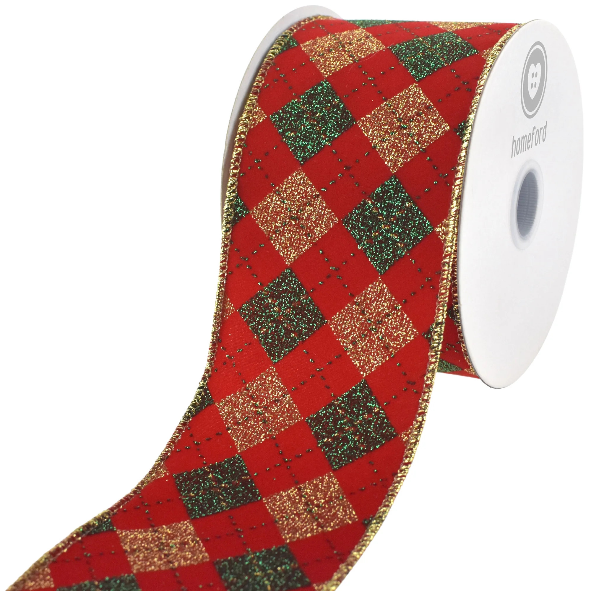 HOMEFORD Christmas Velvet Argyle Diamond Wired Ribbon, 2-1/2-inch, 10-yard, Red | Walmart (US)