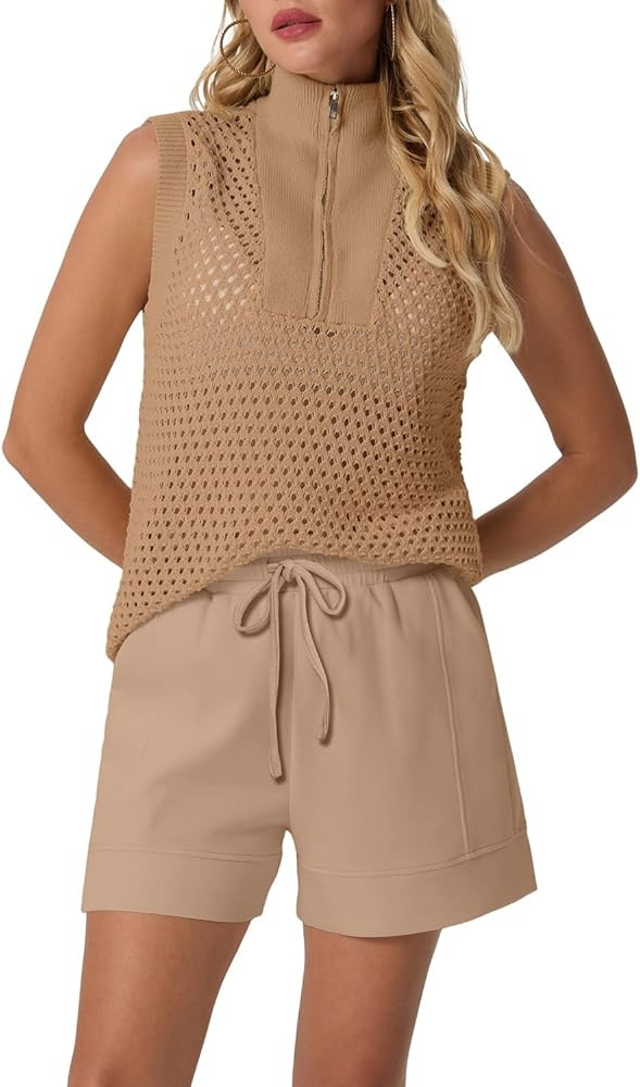 GRECERELLE Conjunto de 2 piezas para mujer, suéter de punto hueco de ganchillo con media cremall... | Amazon (US)