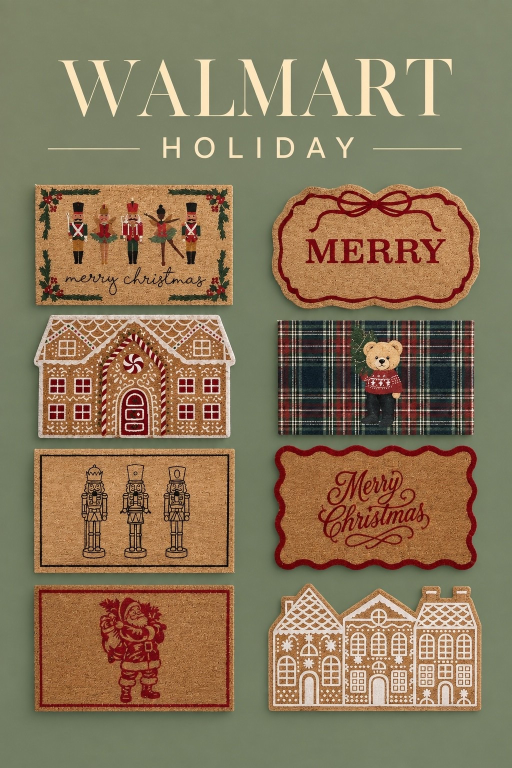 Merry Christmas doormats collection from Walmart — nutcracker, gingerbread house, plaid teddy bear, and Santa styles for holiday entryway decor.

Walmart Holiday Doormat Collection 🎄🏠 Loving these festive coir doormats for the entryway this year! From classic nutcrackers to a sweet plaid teddy bear and gingerbread house designs, there's a style for every holiday aesthetic. Perfect for adding some cheer right at your front door before guests even walk in. Linking all of these in my LTK!

Walmart holiday doormat, Christmas doormat, nutcracker doormat, gingerbread house doormat, plaid bear doormat, Merry Christmas welcome mat, coir doormat, holiday entryway decor, Walmart home finds, Christmas front porch decor, festive doormat set, holiday welcome mat, Walmart Christmas decor, front door Christmas decor, Santa doormat
