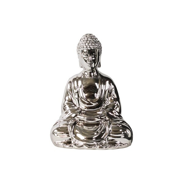 Ceramic Meditating Buddha with Rounded Ushnisha in Mida No Jouin Mudra Figurine Polished Chrome Silver | Bed Bath & Beyond