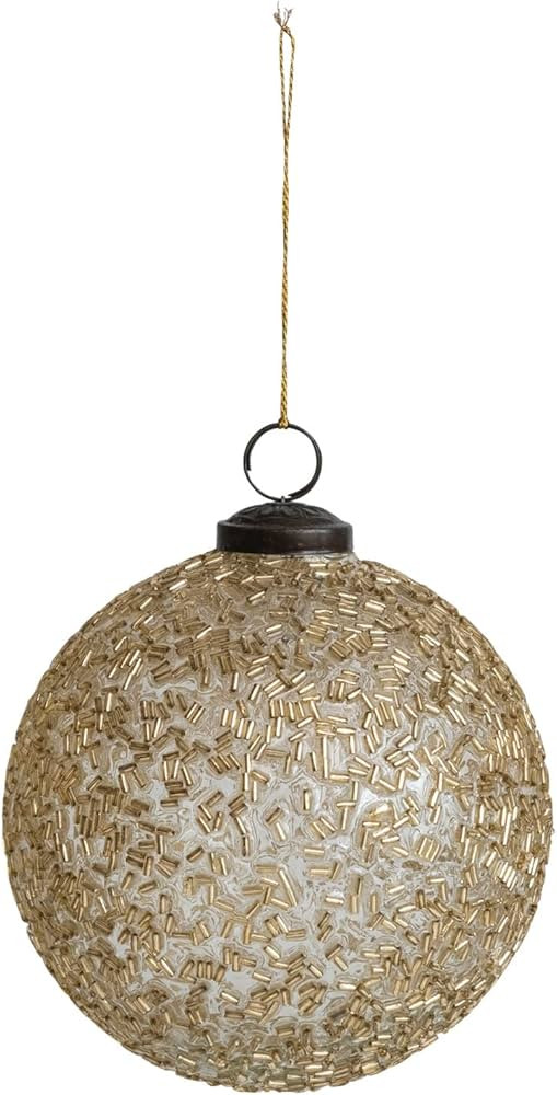 Creative Co-Op 5' Round Glass Ball Ornament w/Beads, Gold Color | Amazon (US)