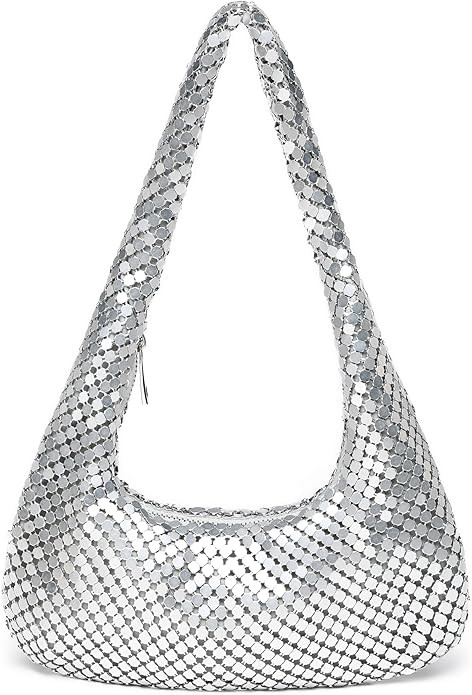 Afashor Womens Metallic Evening Bag Cute Hobo Handbag Fashion Shiny Moon-shaped Shoulder Purse | Amazon (US)