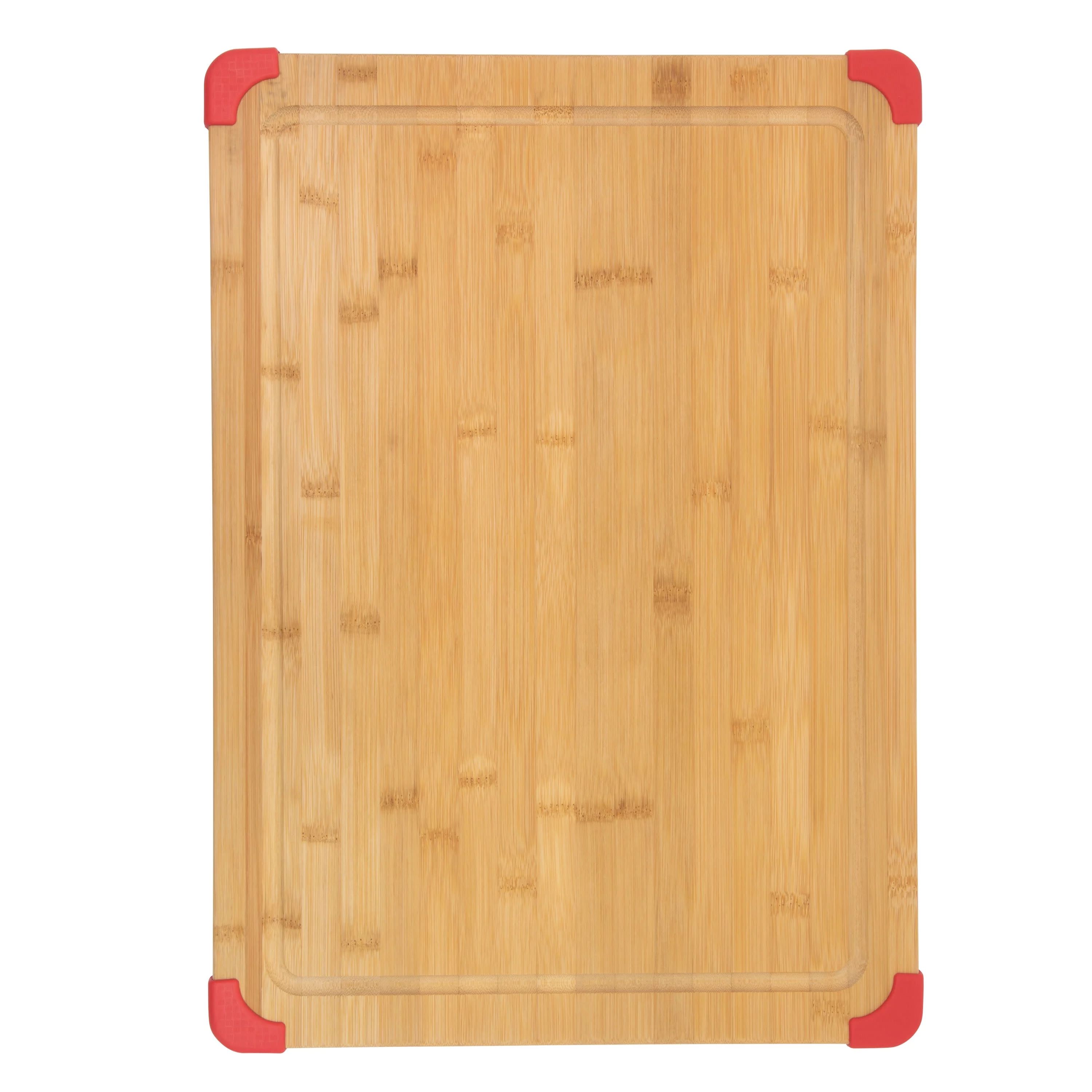 Farberware 15-inch by 21-inch Bamboo Wood Cutting Board with Red Non-slip Corners - Walmart.com | Walmart (US)