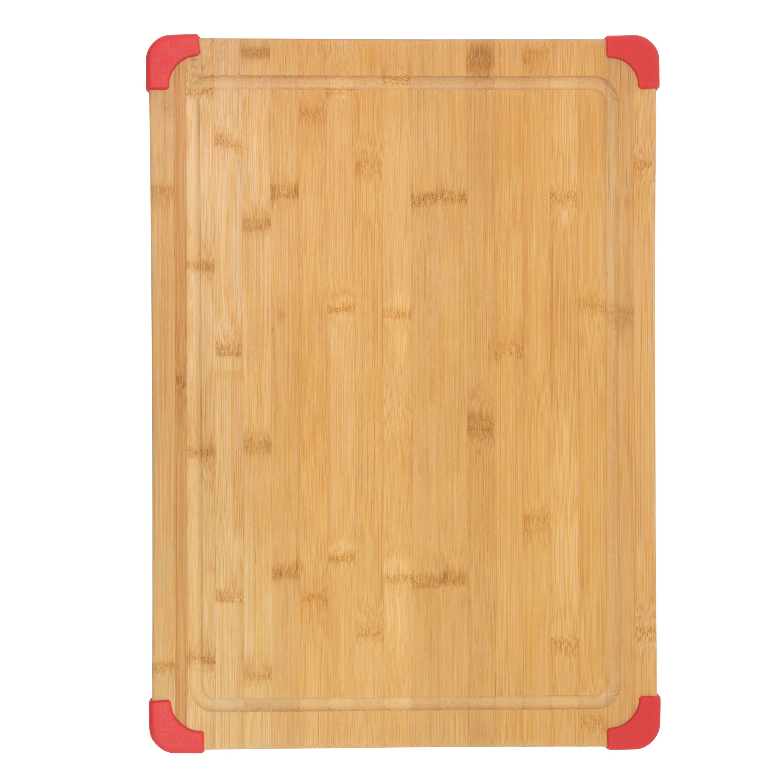 Farberware 15-inch by 21-inch Bamboo Wood Cutting Board with Red Non-slip Corners | Walmart (US)