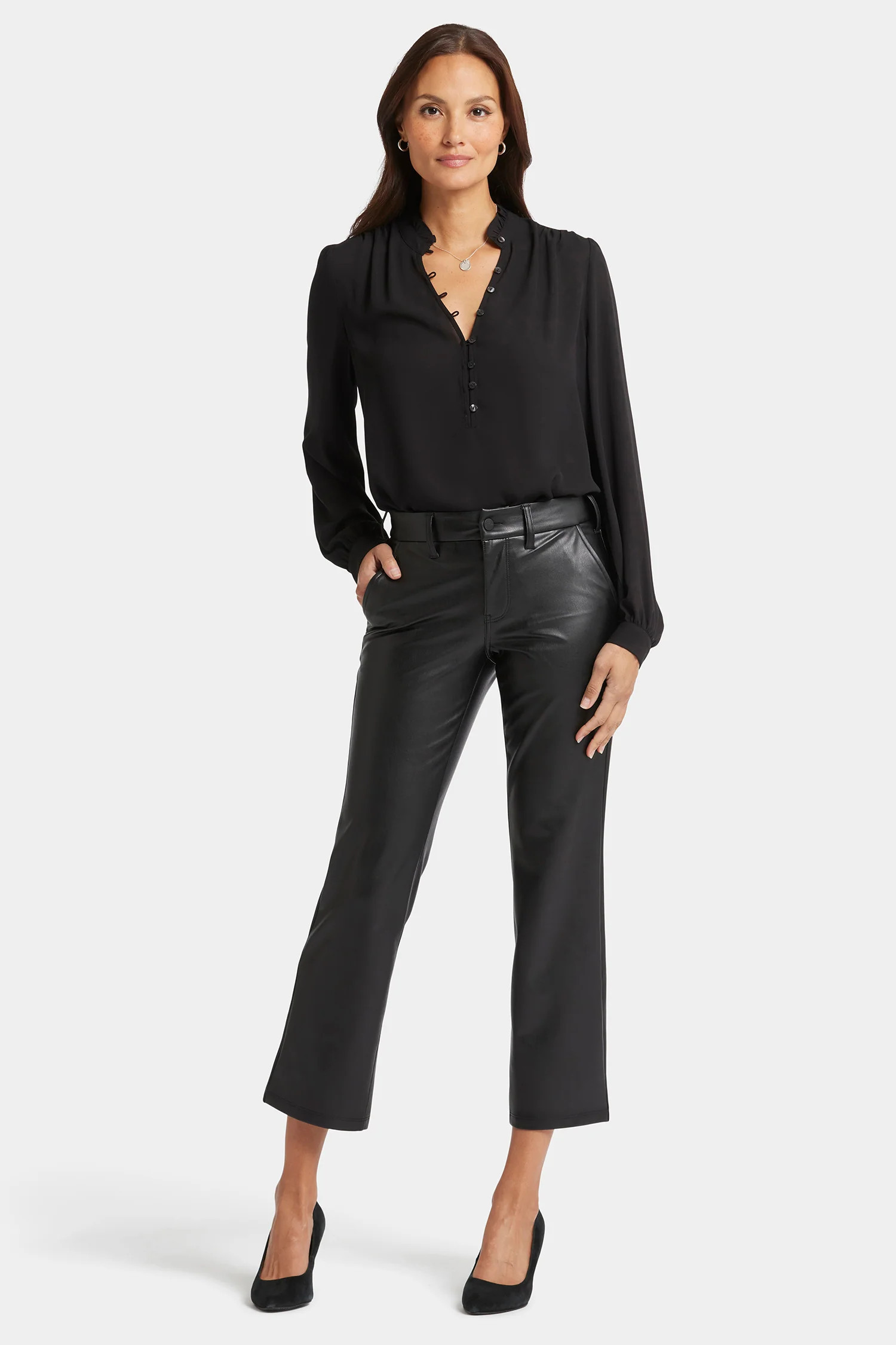 Faux Leather Straight Ankle Pants - Black | NYDJ