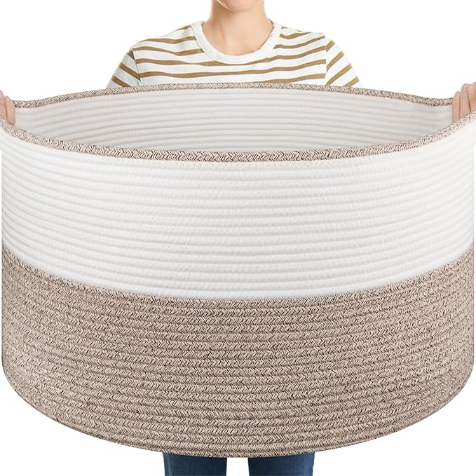 OIASKET Large Blanket Basket with Handles, 22.8" x 22.8" x 13" Woven Storage Basket for Living Ro... | Amazon (US)
