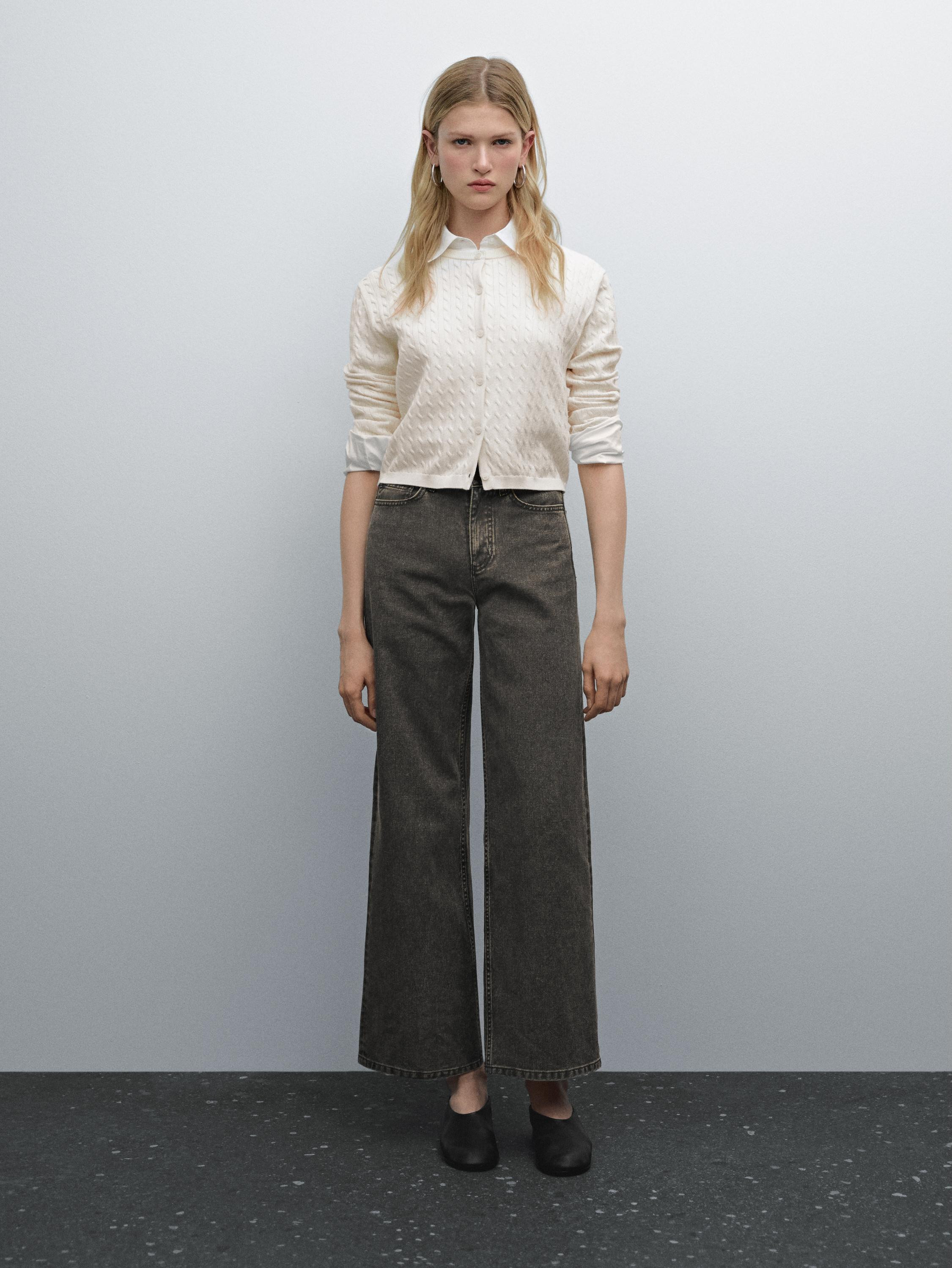 100% cotton cable-knit cardigan | Massimo Dutti US