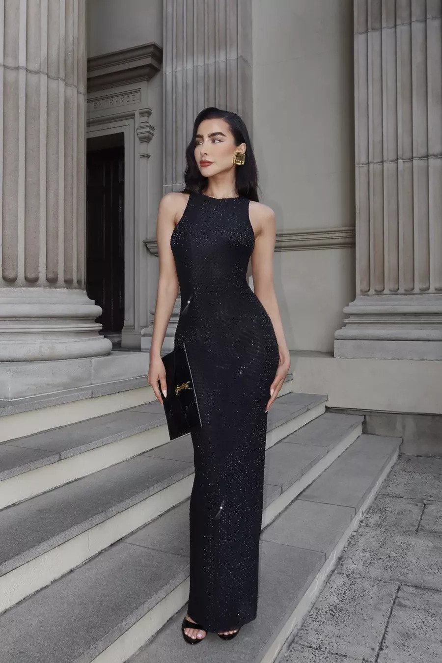 Hotfix Diamante Racer Neck Maxi Dress | boohoo (US & Canada)