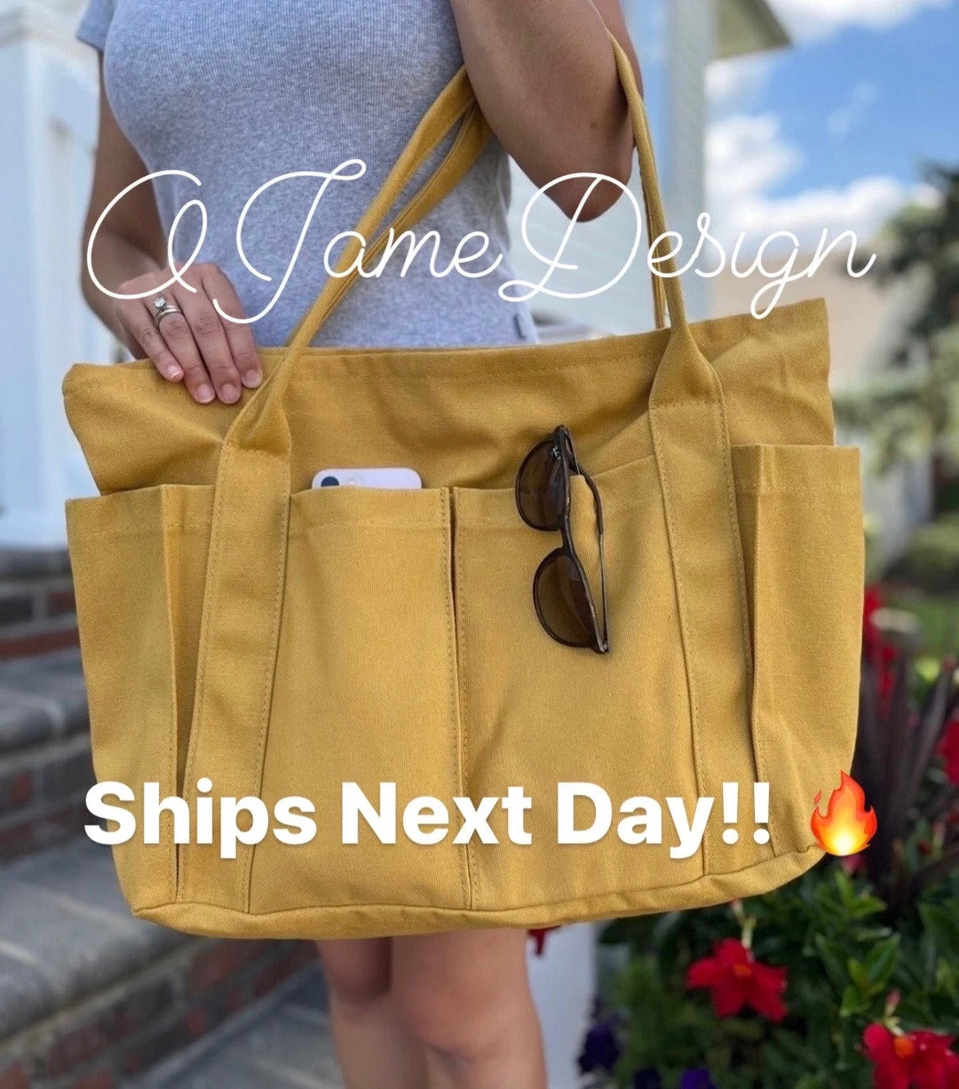 Large Heavy-duty Canvas Tote Bag With Outer Pockets and a Zipper Enclosure. Perfect for Travel, W... | Etsy (US)