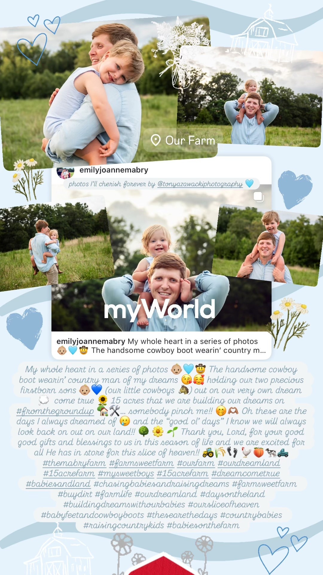My whole heart in a series of photos 👶🏼🩵🤠 The handsome cowboy boot wearin’ country man of my dreams 😘🥰 holding our two precious firstborn sons 👶🏼💙 (our little cowboys 🐴) out on our very own dream 💭  come true 🌻 15 acres that we are building our dreams on #fromthegroundup 🏡🛠️… somebody pinch me!! 🤭🫶🏽 Oh these are the days I always dreamed of 🥲 and the “good ol’ days” I know we will always look back on out on our land!! 🌳 🌼 🌱 Thank you, Lord, for your good good gifts and blessings to us in this season of life and we are excited for all He has in store for this slice of heaven!! 🚜🌾👣 🐓🍑🐄🛻 #themabryfarm #farmsweetfarm #ourfarm #ourdreamland #15acrefarm #mysweetboys #15acrefarm #dreamcometrue #babiesandland #chasingbabiesandraisingdreams #farmsweetfarm #buydirt #farmlife #ourdreamland #daysontheland #buildingdreamswithourbabies #oursliceofheaven #babyfeetandcowboyboots #thesearethedays #countrybabies #raisingcountrykids #babiesonthefarm 

#LTKBaby #LTKFamily #LTKKids