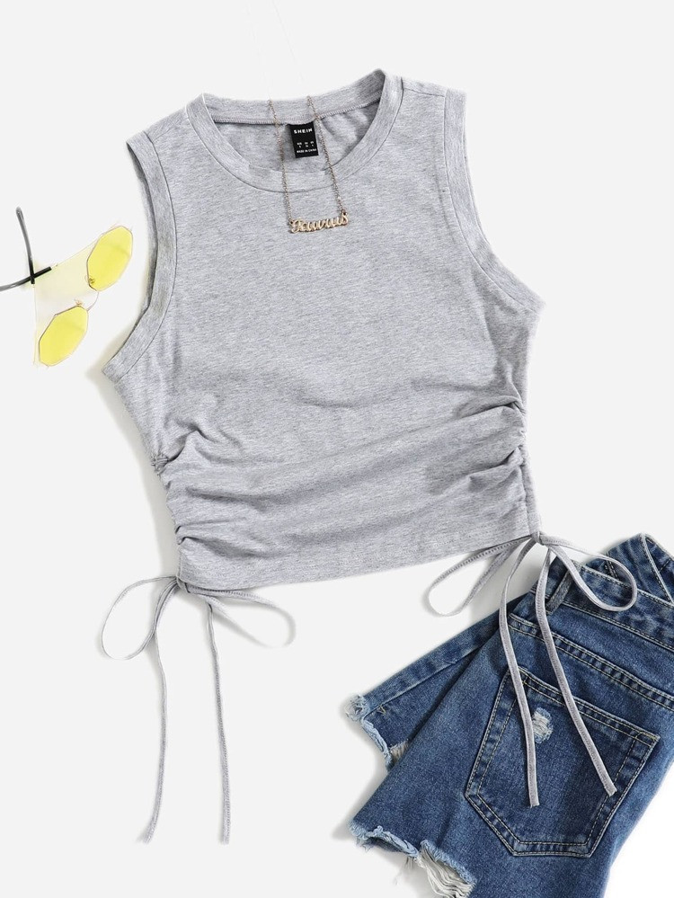 SHEIN Drawstring Ruched Side Crop Tank Top | SHEIN