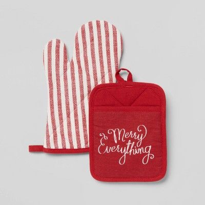 2pc Cotton Striped Oven Mitt and Pot Holder Set Red - Threshold™ | Target