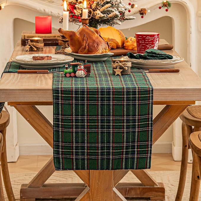 Green Blue Plaid Christmas Table Runner, Winter Holiday Table Runners 72 inches Long Xmas Decorat... | Amazon (US)
