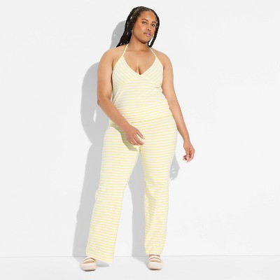 Women's Soft Cotton Low-Rise Straight Leg Pull-On Pants - Wild Fable™ Popcorn Fresh white Striped XXL | Target