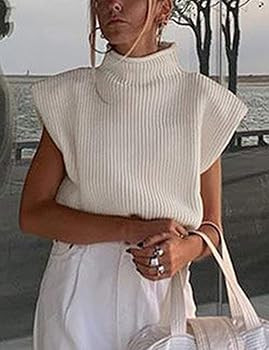 Himosyber Women's Solid Sleeveless Vest Elegant High Neck Stetchable Cap Sleeve Knit Sweater Tops | Amazon (US)