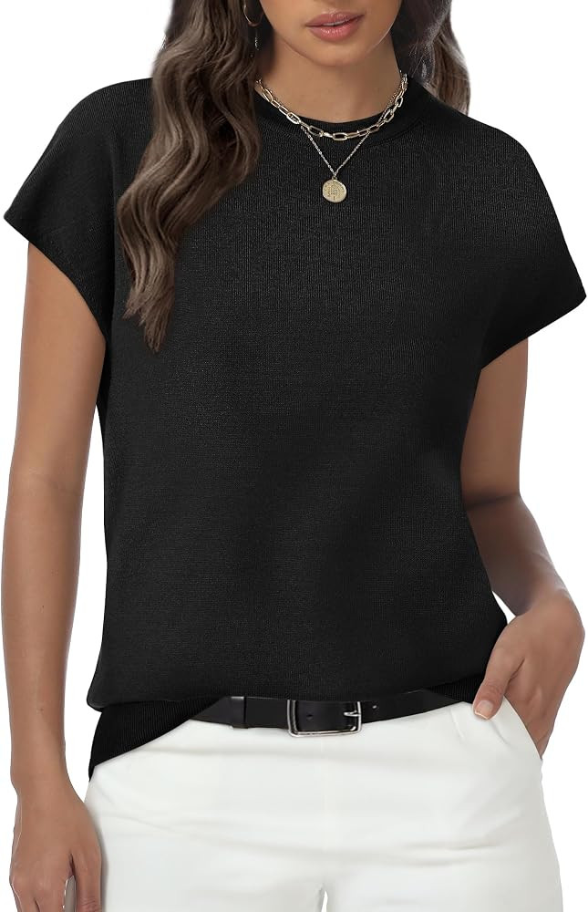 Womens Tops Summer Sweater Short Sleeve Shirts Dressy Casual Basic Casual Cap Sleeve Tops Beach V... | Amazon (US)